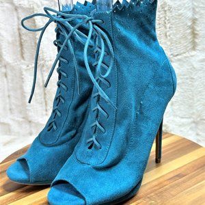 So Me Teal Lace Up High Heel Ankle Boots